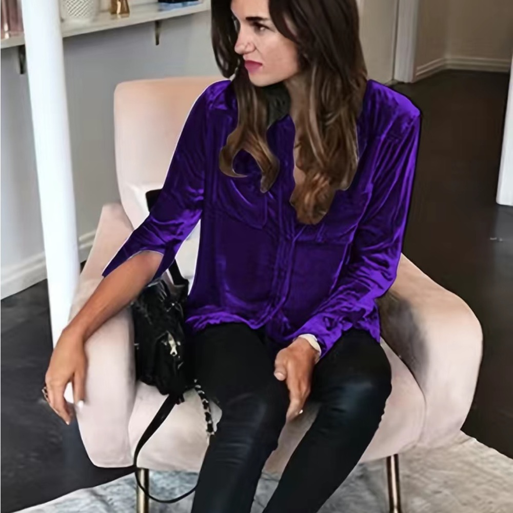 NWOT velour long sleeve blouse. Deep purple - Picture 2 of 3